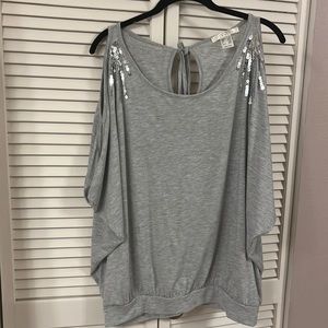 Lascana for Venus Batwing Heather Grey Sequin Tie-Back Top Medium NWOT